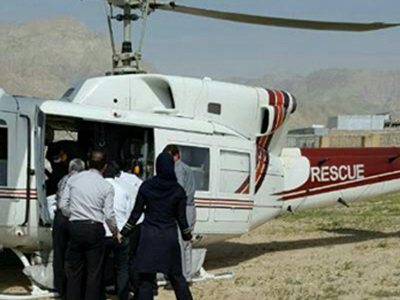 پرواز بالگرد اورژانس ۱۱۵ بوشهر برای انتقال مصدوم سانحه رانندگی