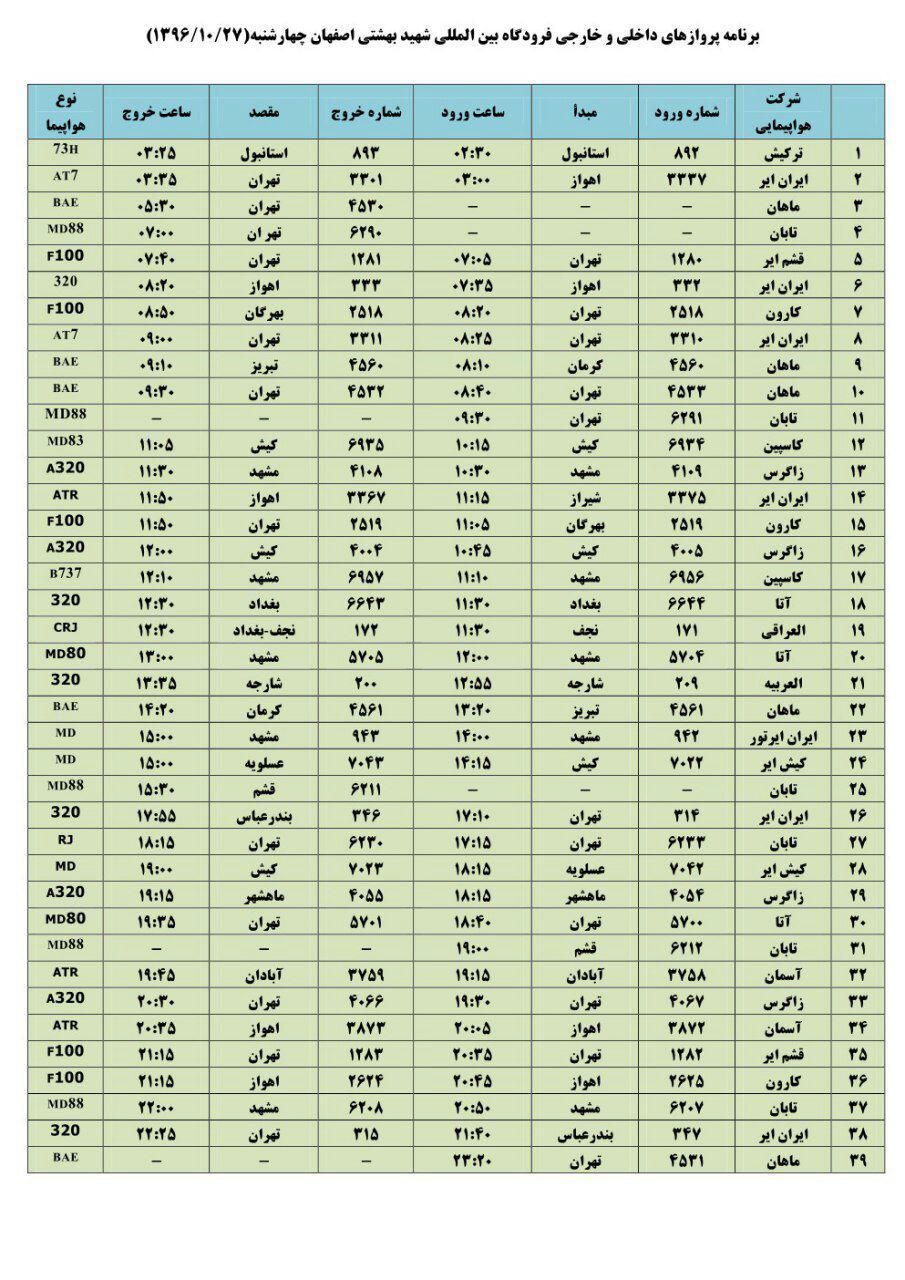 اعلام  پروازهای داخلی و خارجی فرودگاه شهید بهشتی