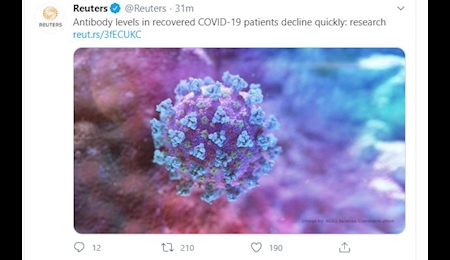 سطح آنتی بادی در بیماران بهبود یافته پس از ۲ تا ۳ ماه کاهش می‌یابد.