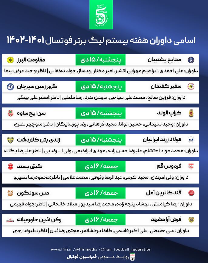 اعلام اسامی داوران لیگ برتر فوتسال اعلام اسامی داوران لیگ برتر فوتسال