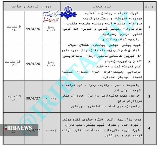 برنامه های قطعی آب تبریز در تابستان